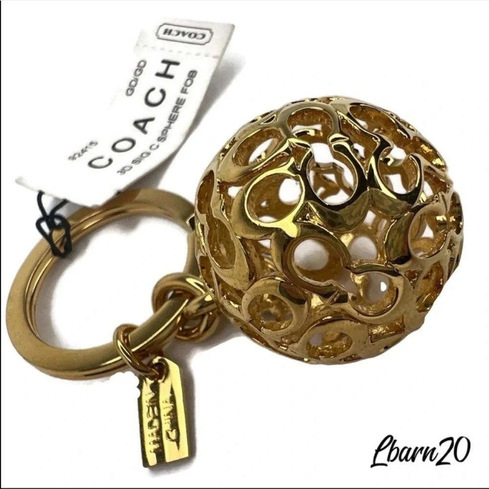 Coach 92415 3D Signature C Gold Sphere Keychain Fob NWT Vintage